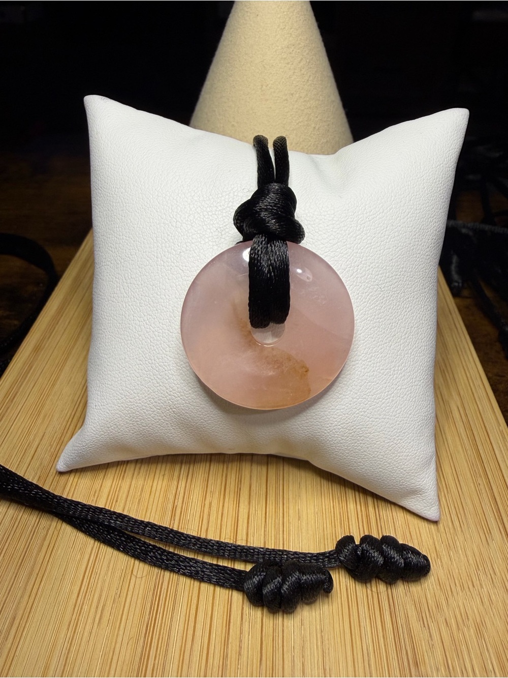 Natural Rose Quartz Donut Pendant 24” Adjustable Necklace